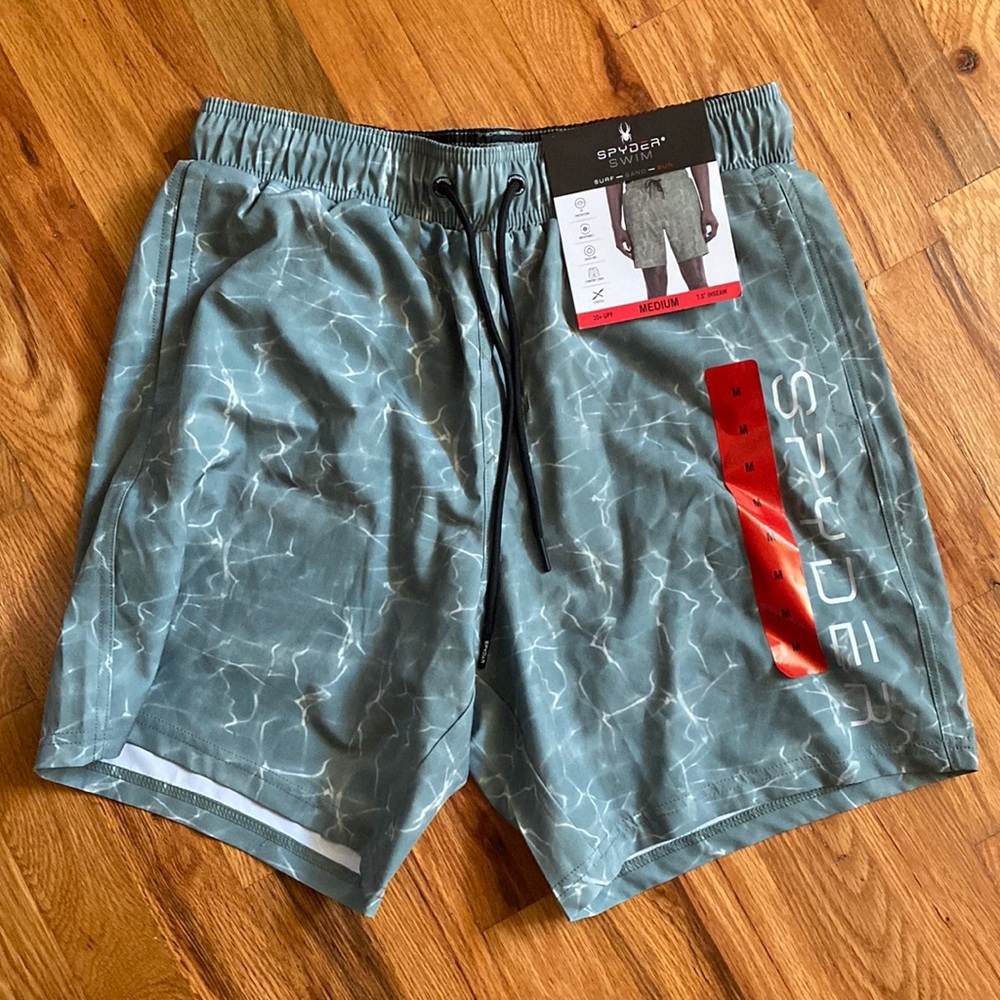 NWT SPYDER green swim shorts with liner size medium